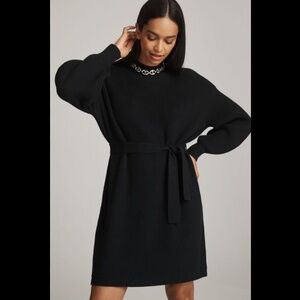 Anthropologie Maeve Long-Sleeve Mock-Neck Tie-Waist Mini Dress